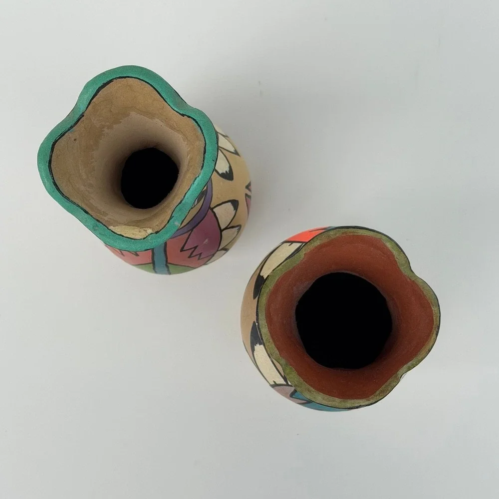 Vintage Native American Pottery Vases Handmade Vibrant‎ Colorful Jemez Folk Art